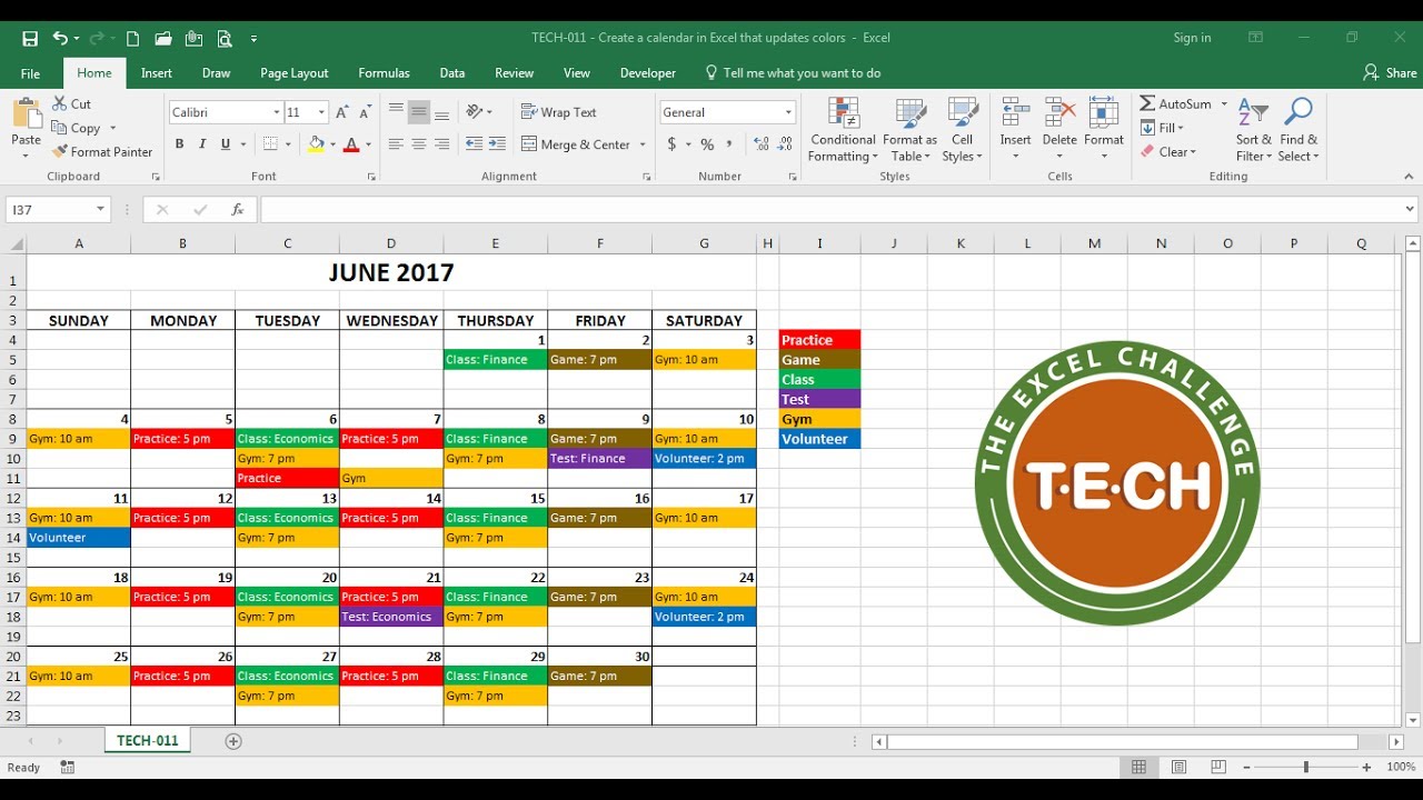 Creating a Calendar in Excel