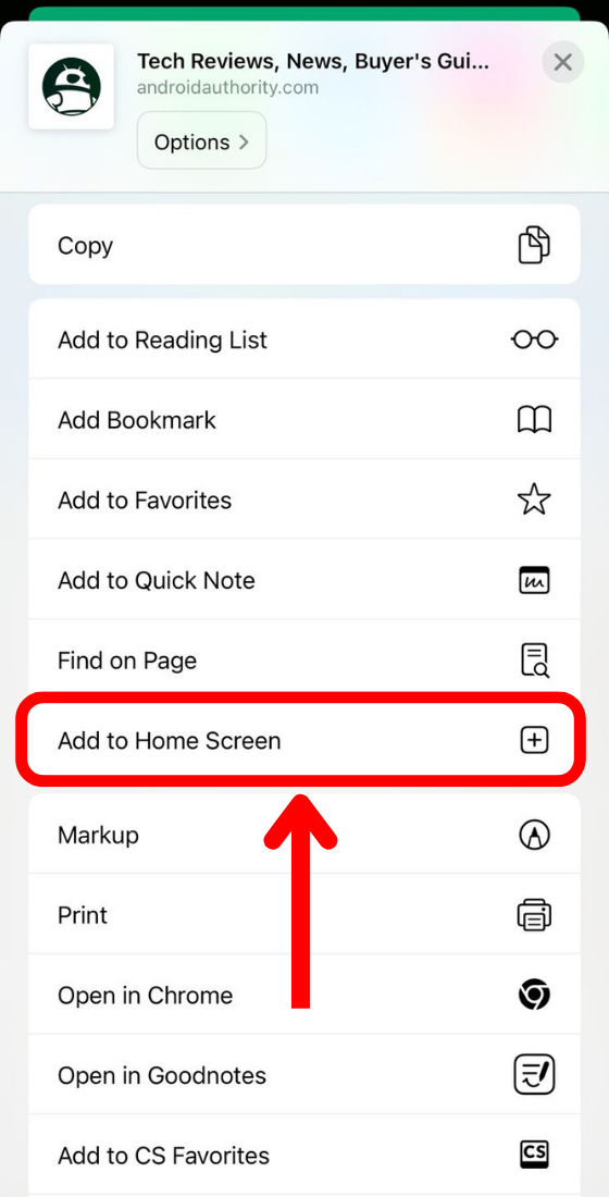 Adding website to home screen on mobile